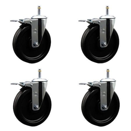 Service Caster 6'' Phenolic Swivel 7/16'' Grip Ring Stem Caster with Total Lock Brake, 4PK SCC-GRTTL20S615-PHS-716138-4